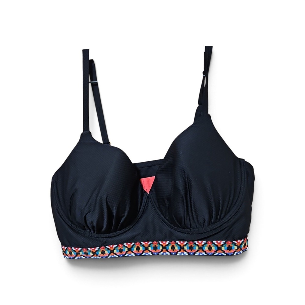 Torrid Black Textured Bikini Set High Waist Geometric Trim Boho 2pc Size 4 0549